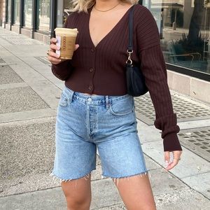 Agolde Light Wash Long Denim shorts